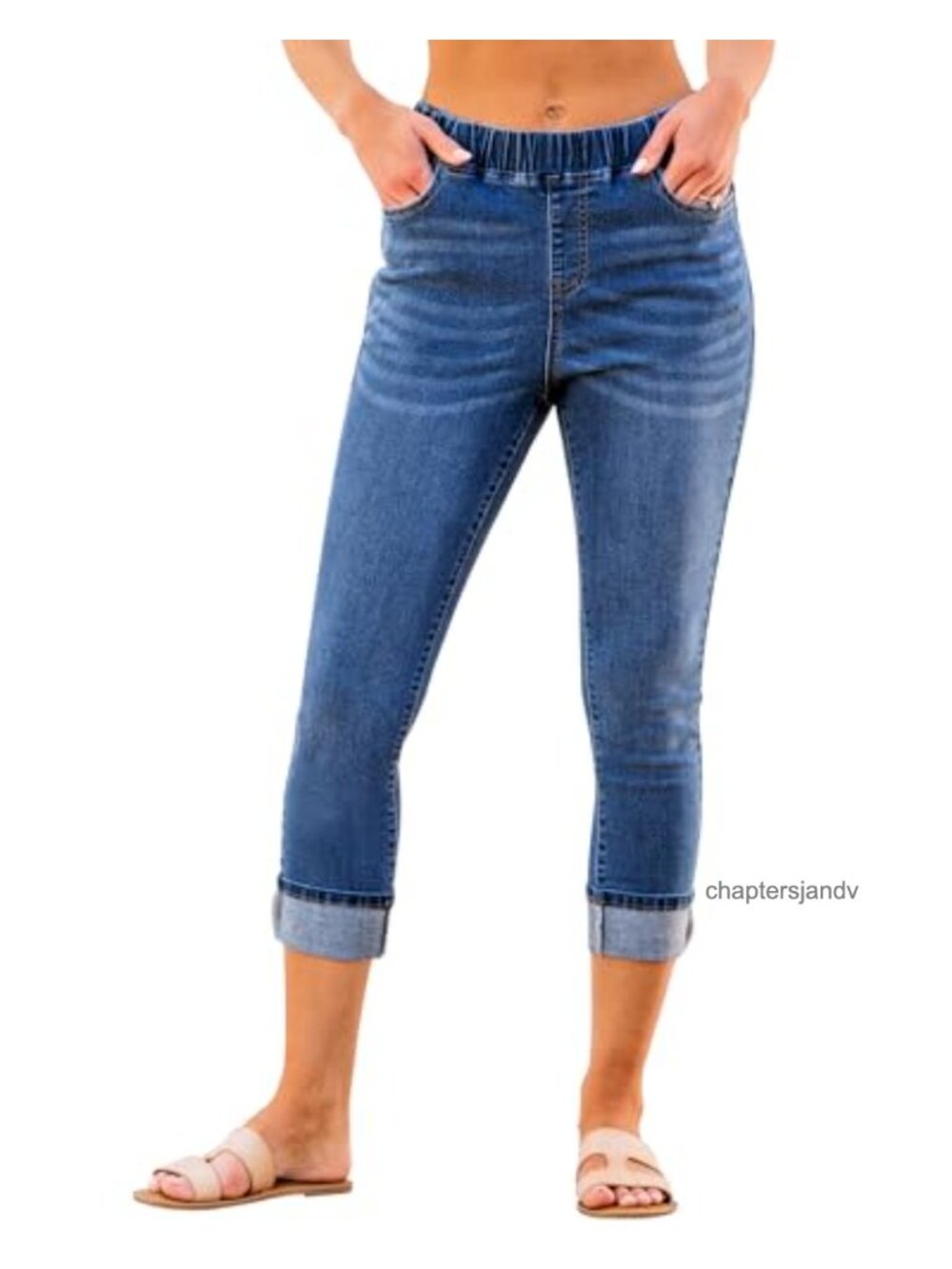 High Waisted Skinny Capri Pull On Stretch Denim Jeans